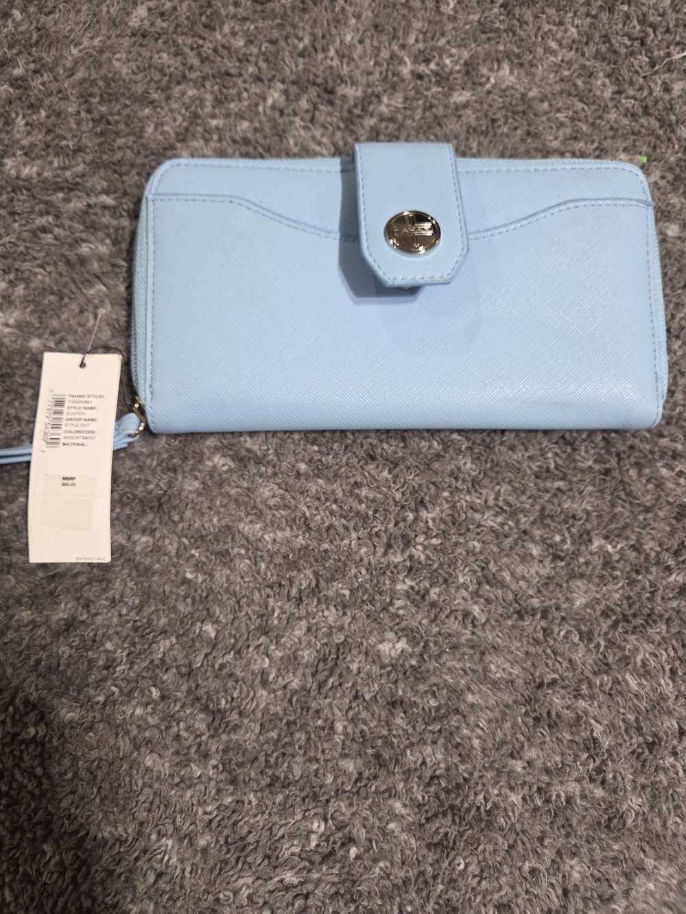 Tahari Light Blue Zip-Around Wallet with Snap Tab